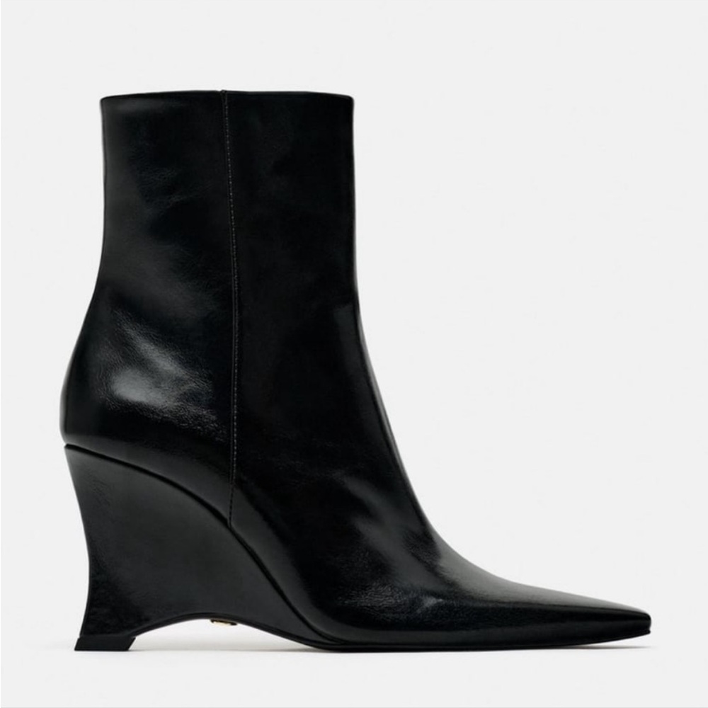 Zara Heeled Leather Ankle Wedge Booties Size 41